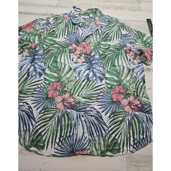 Caribbean Other - Caribbean Mens 2XB Tropical Floral Palm Print Linen Cotton Button Down Shirt